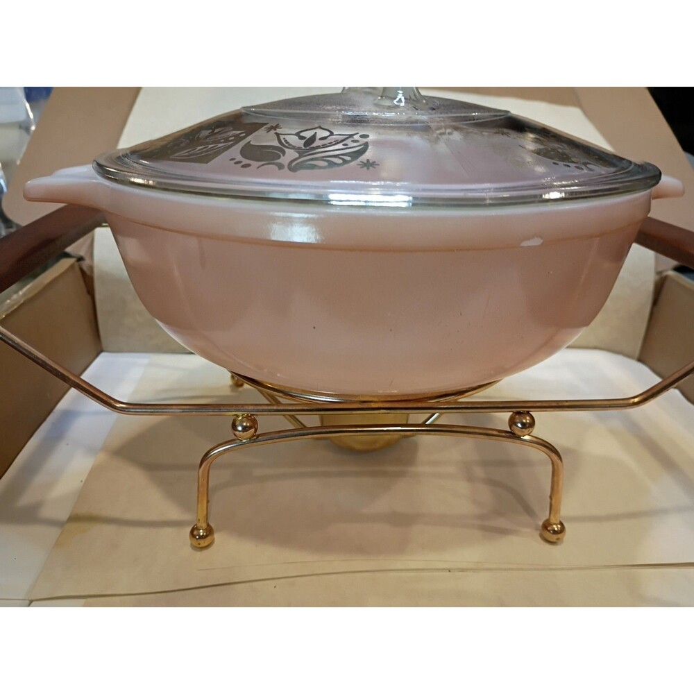 Vintage Fire King Chafing Dish With Sparkling Gold Accents